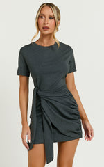 Candace Mini Dress - Faux Wrap Shift Dress in Charcoal