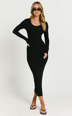 Hawkins Midi Dress - Long Sleeve Bodycon Dress in Black