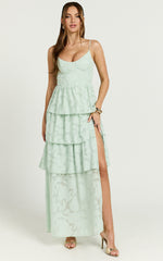 Janezkie Maxi Dress - Femme Tiered Jacquard Formal Dress in Mint