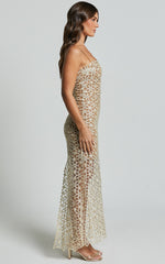 Ruth Midi Dress - Strappy Straight Neck Slip Dress in Natural