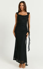 Rosha Maxi Dress - Ruffle Strap Dress in Black