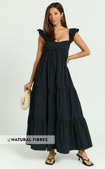 Brienne Midi Dress - Flutter Sleeve Tie Back Dress in Black