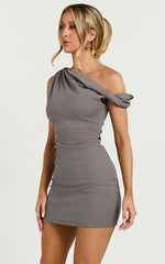 Clementine Mini Dress - Ribbed Off Shoulder Bodycon Dress in Dark Grey