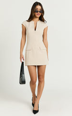 Nina Mini Dress - Zip Front Cap Sleeve Dress in Cream
