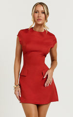 Wyatt Mini Dress -  Short Sleeve Corset A Line Dress in Red