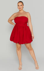 Shaima Mini Dress - Strapless Bubble Hem Dress in Red