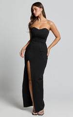 Oriella Maxi Dress - Panelled Thigh Split Strapless Dress in Black