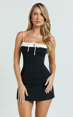 Makenzie Mini Dress - Tie Front A Line Dress in Black