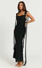 Rosha Maxi Dress - Ruffle Strap Dress in Black