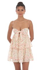 Floral Ruffle Babydoll Dress in Cream