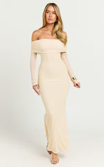 Bethanie Maxi Dress - Off The Shoulder Mesh Dress in Cream