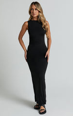 Aisha Maxi Dress - Sleeveless Twist Strap Bodycon Dress in Black