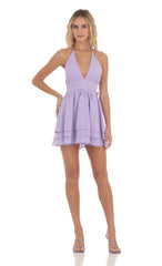 Open Back Halter Dress in Lavender