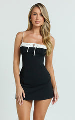 Makenzie Mini Dress - Tie Front A Line Dress in Black