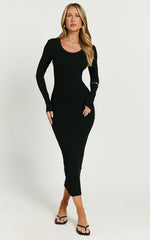 Hawkins Midi Dress - Long Sleeve Bodycon Dress in Black