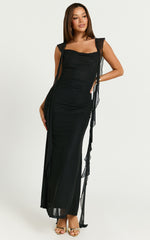 Rosha Maxi Dress - Ruffle Strap Dress in Black