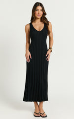 Maya Midi Knit Dress - Sleeveless V Neck Knited Dress in Black