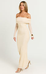 Bethanie Maxi Dress - Off The Shoulder Mesh Dress in Cream