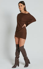 Fermina Mini Dress - Long Sleeve Bodycon Dress in Chocolate