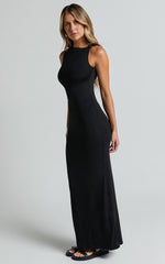 Aisha Maxi Dress - Sleeveless Twist Strap Bodycon Dress in Black