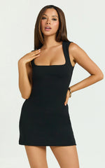 Lani Mini Dress - Square Neck Jersey Bodycon Dress in Black
