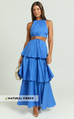Elly Maxi Dress - Tiered Ruffle Cut Out Dress in Blue