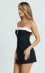 Makenzie Mini Dress - Tie Front A Line Dress in Black