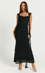 Rosha Maxi Dress - Ruffle Strap Dress in Black