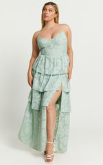 Janezkie Maxi Dress - Femme Tiered Jacquard Formal Dress in Mint