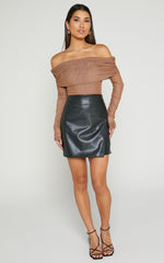 Jaythen Bodysuit - Long Sleeve Off Shoulder Ruched Mesh Bodysuit in Mocha