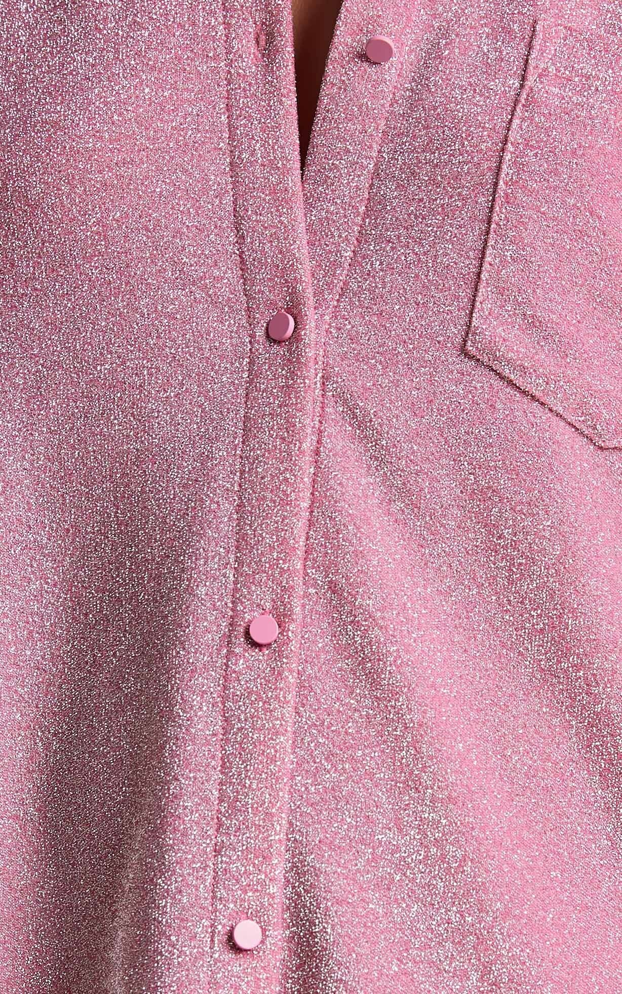 Ruri Mini Dress - Sparkly Oversized Shirt Dress in Pink