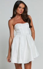 Jayde Mini Dress - Strapless Sweetheart Fit And Flare Dress in White