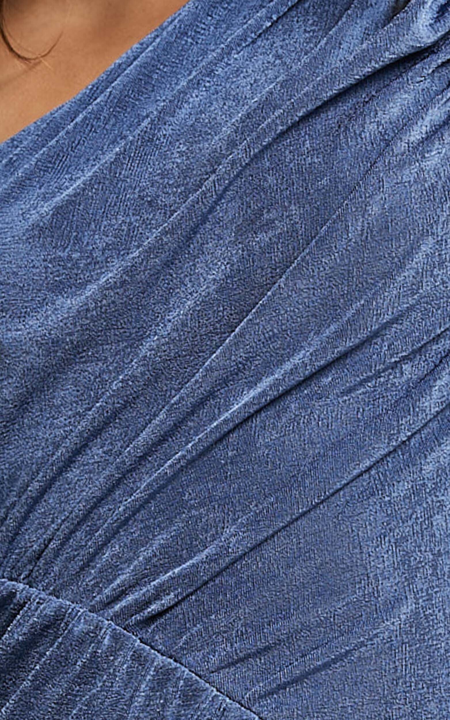 Cristle Midi Dress - One Shoulder Side Cut Out Thigh Split Dress in Steel Blue