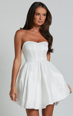Jayde Mini Dress - Strapless Sweetheart Fit And Flare Dress in White
