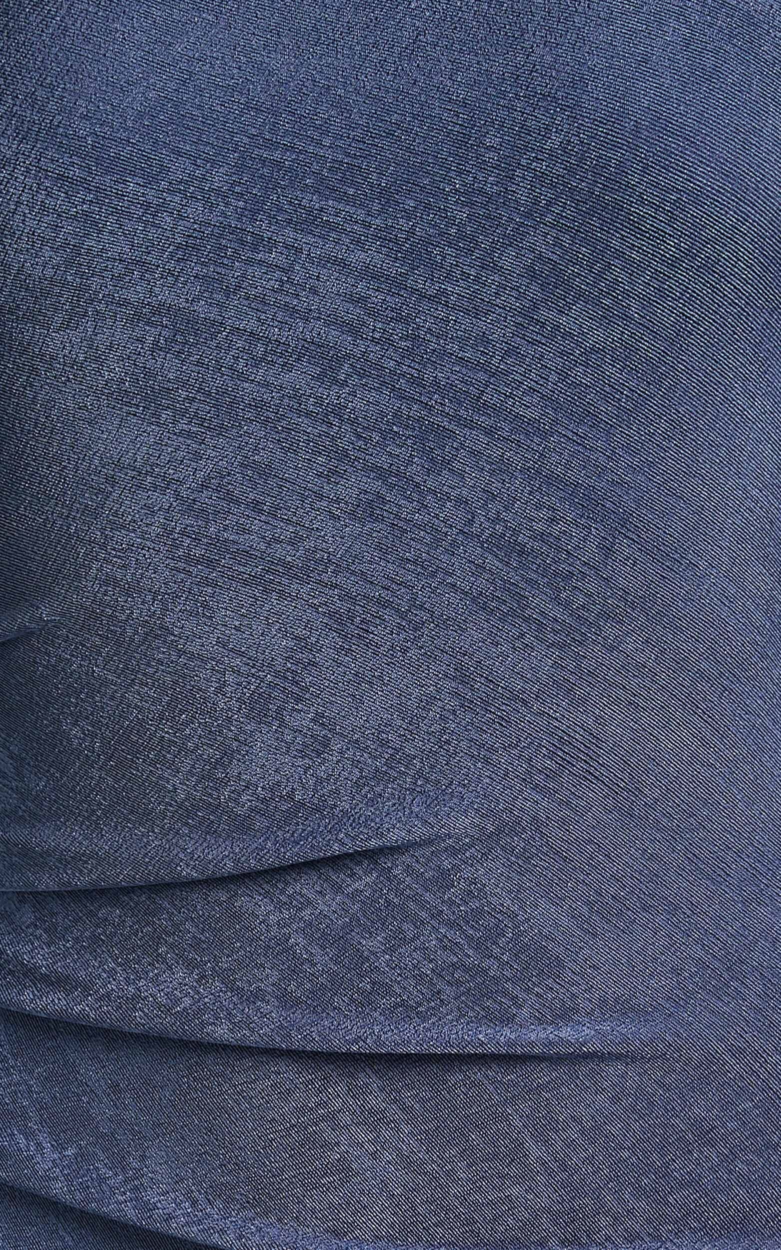 Arietty Midi Dress - One Shoulder Asymmetrical Ruched Dress in Steel Blue