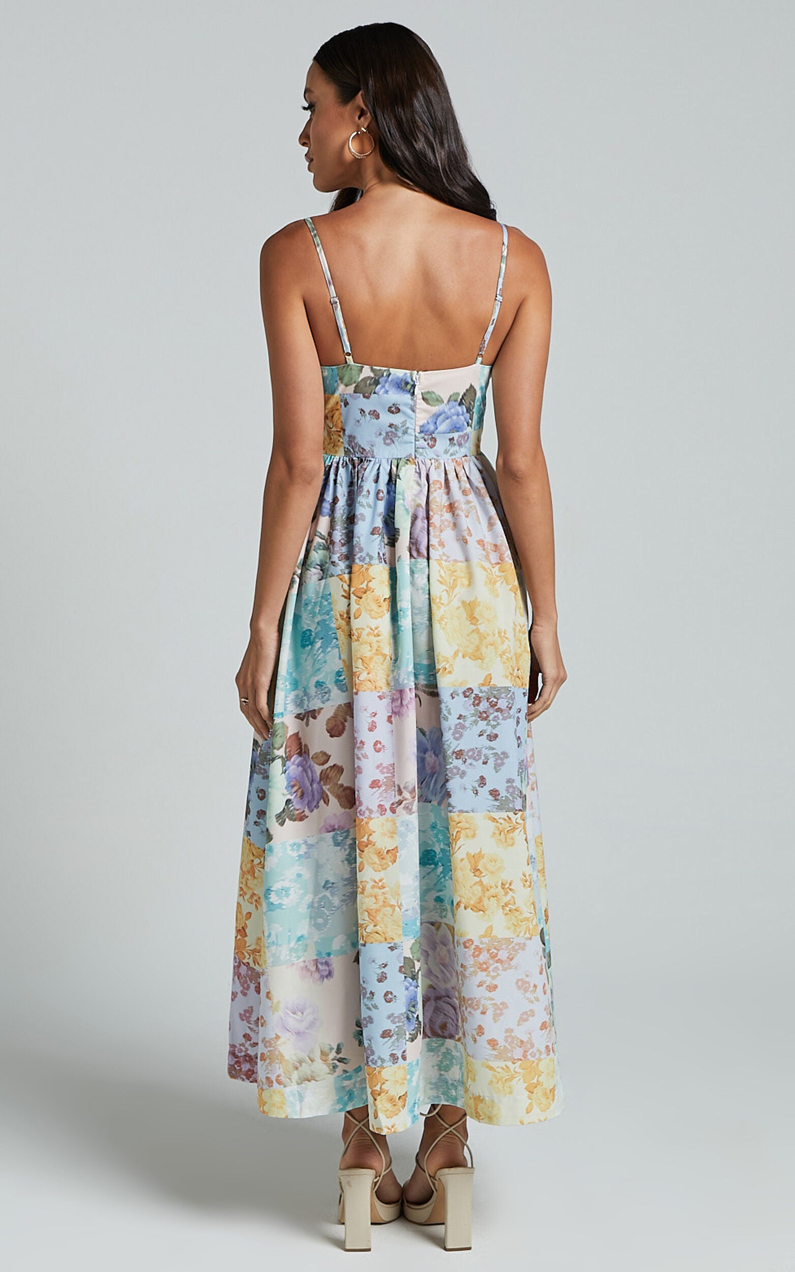 Carolynne Midi Dress - Strappy Empire Waist Dress in Vintage Floral