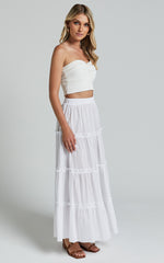 Aeonium Maxi Skirt - Cotton Elasticated Waist Tiered Skirt in Off White