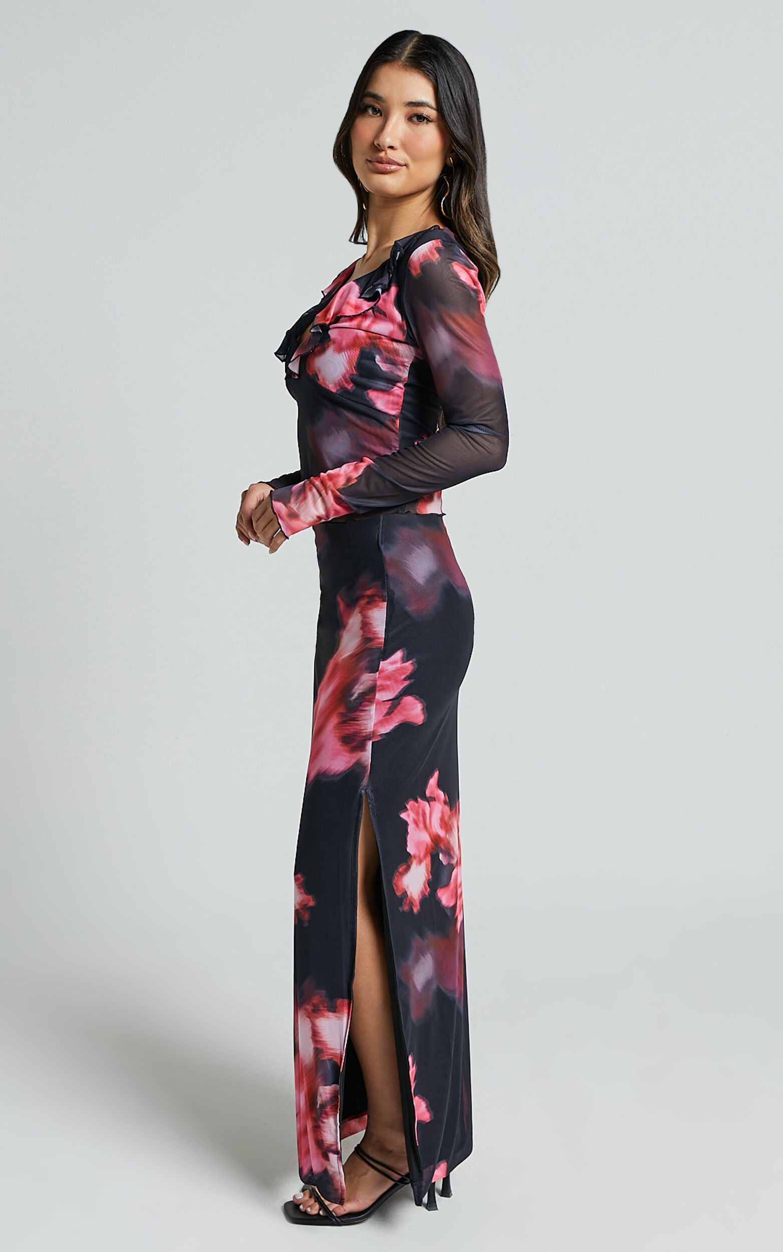 Chrissy Maxi Skirt - High Waisted Mesh Skirt in Daze Print