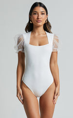 Briggs Bodysuit - Sheer Puff Sleeve in Ivory
