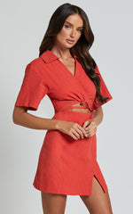 Marsha Mini Dress - Cut Out Short Sleeve Dress in Burnt Orange