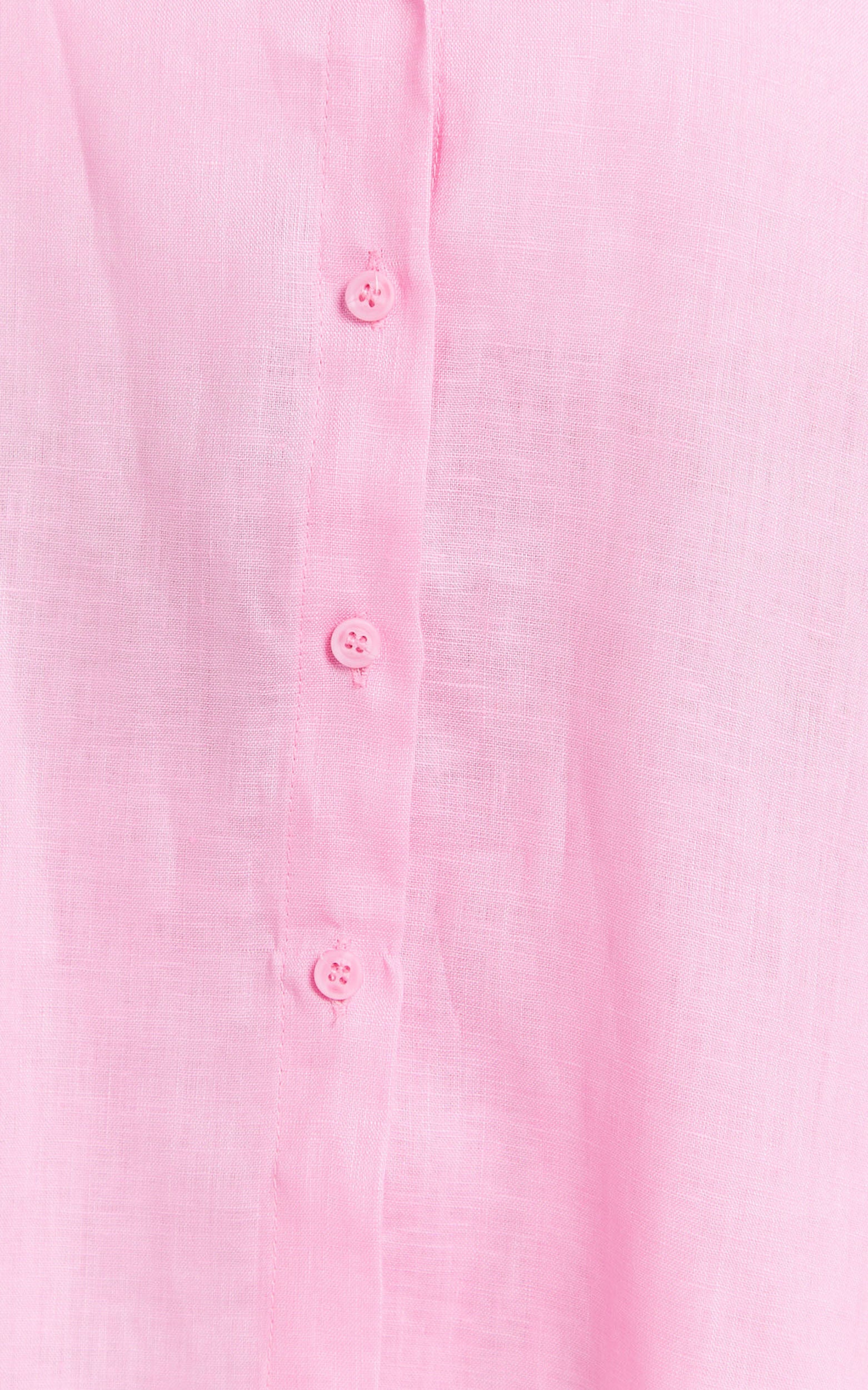 Ramona Top - Linen Short Sleeve Shirt in Pink