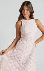 Georgina Midi Dress - Crew Neck Sleeveless A Line Dress in Blush Pink