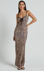 Isabel Midi Dress - Slip Dress With Key Hole Detail in Leopard