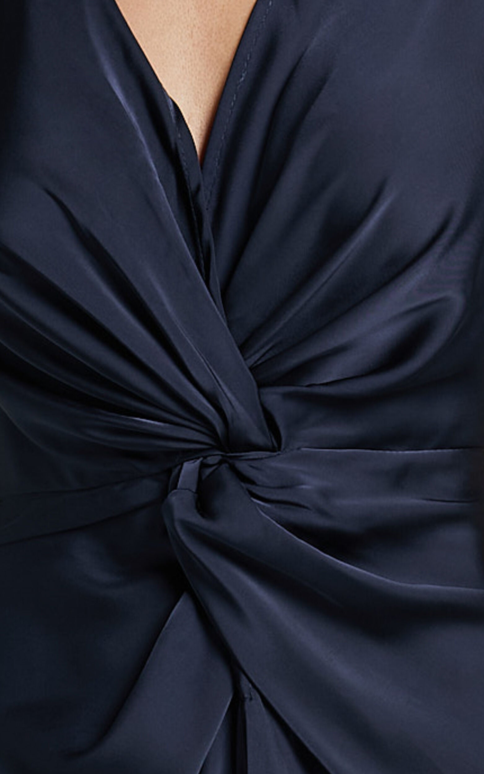 Mariah Maxi Dress - Twist Detail Wrap Hem Satin Dress in Midnight Blue