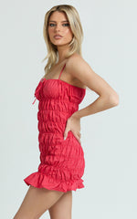 Aphrodite Mini Dress - Tie Front Gathered Dress in Red