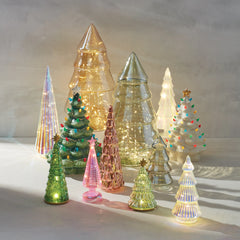 LED Lit Pink Glass Star-Topped Holiday Tree