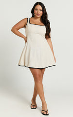 Antoni Mini Dress - Linen Ruched Back Square Neck Fit and Flare Dress in Natural