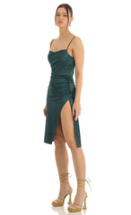 Satin Midi Dress in Green