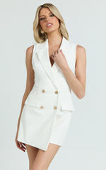 Jameela Playsuit - Tailored Double Breasted Blazer Playsuit in Off White