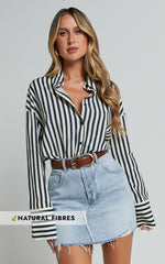 Anderson Top - Collared Long Sleeve Shirt in Navy Stripe